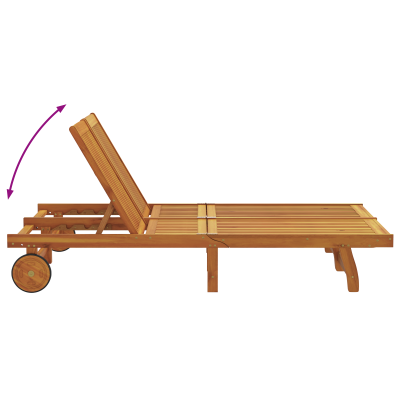 Doppel-Sonnenliege mit Rollen und Kissen aus massivem Akazienholz