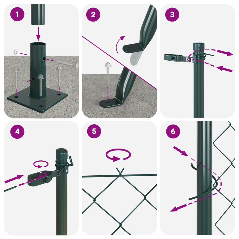 Kettengitterzaun mit 7 geflanschten Pfosten 1,4x10 m verzinkter Stahl