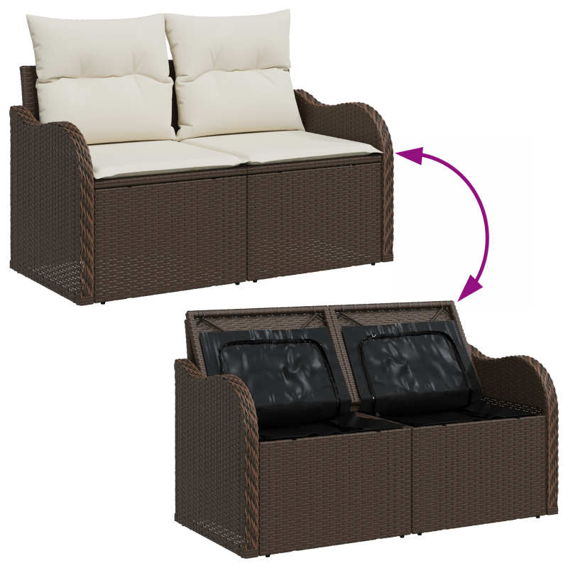 7-teiliges Garten Sofa Set mit Kissen Braun Poly Rattan