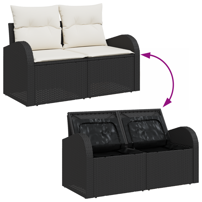 5-teiliges Garten Sofa Set mit Kissen Schwarzes Poly Rattan