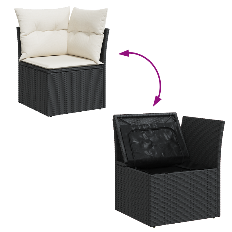 9-teiliges Garten-Sofa-Set mit Kissen Schwarz Poly Rattan Akazie