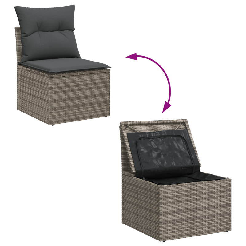 9-teiliges Garten-Sofa-Set mit Kissen Grau Poly-Rattan Akazie