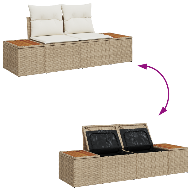 9-teiliges Garten-Sofa-Set mit Kissen Beiges Poly-Rattan Akazie