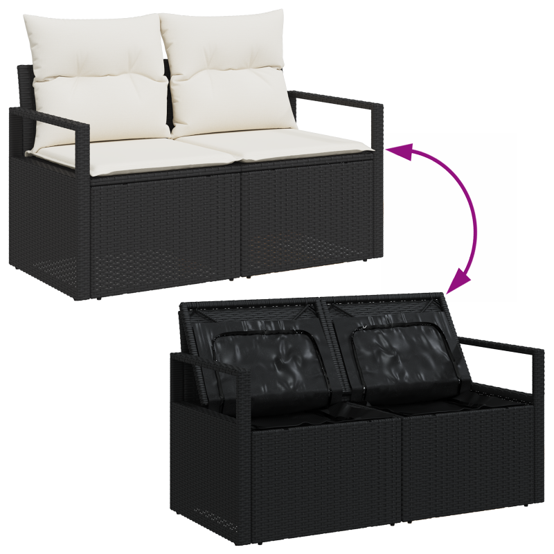 7-teiliges Garten-Sofaset mit Kissen schwarz Poly Rattan