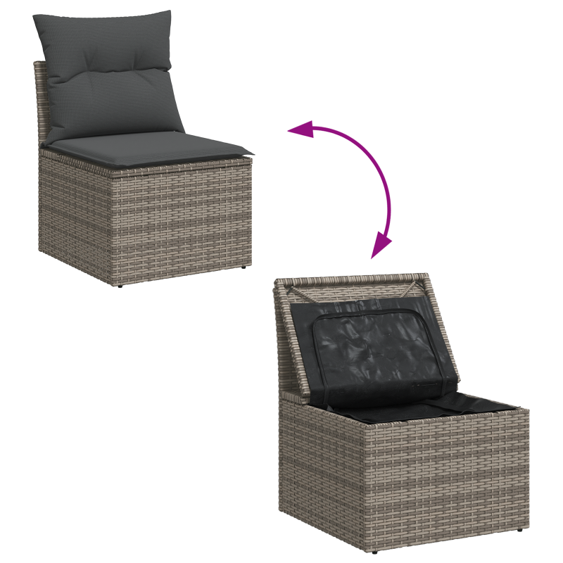 5-teiliges Garten Sofa Set mit Kissen Graues Poly Rattan