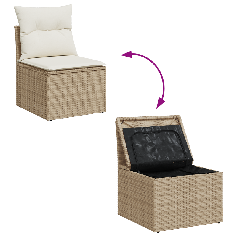 5-teiliges Garten-Sofa-Set mit Kissen Beige Poly Rattan