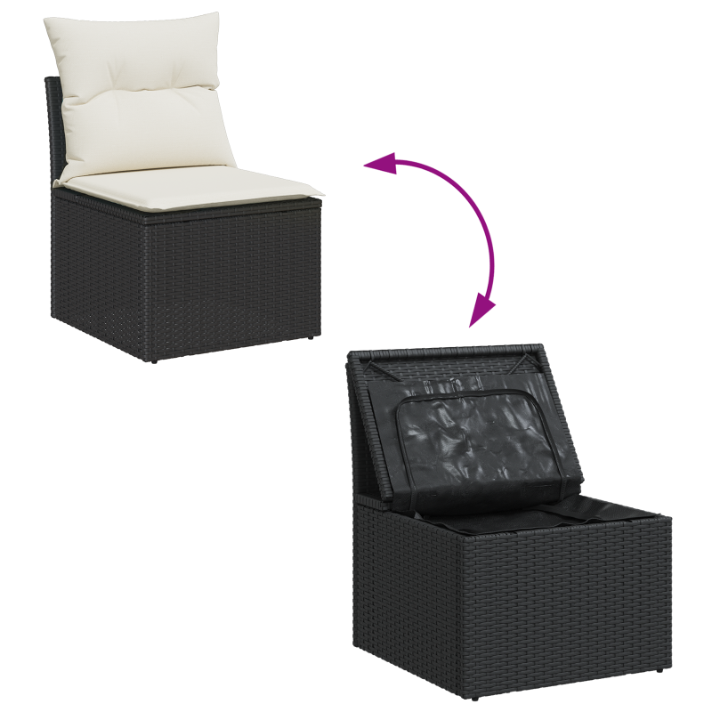 9-teiliges Garten-Sofa-Set mit Kissen Schwarz Poly-Rattan Akazie