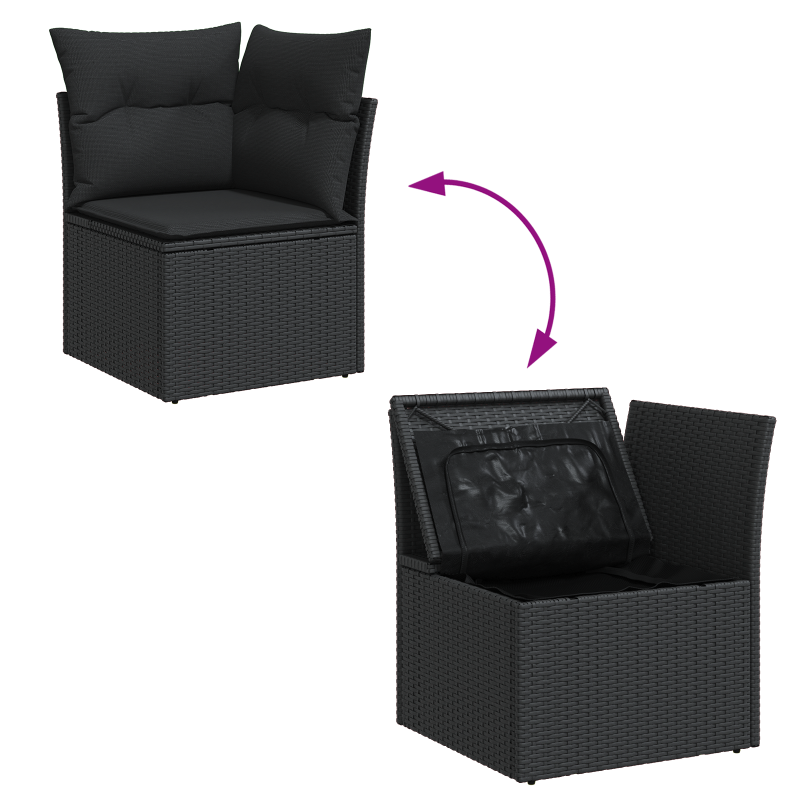 13-teiliges Garten-Sofa-Set mit Kissen Schwarz Poly-Rattan Akazie