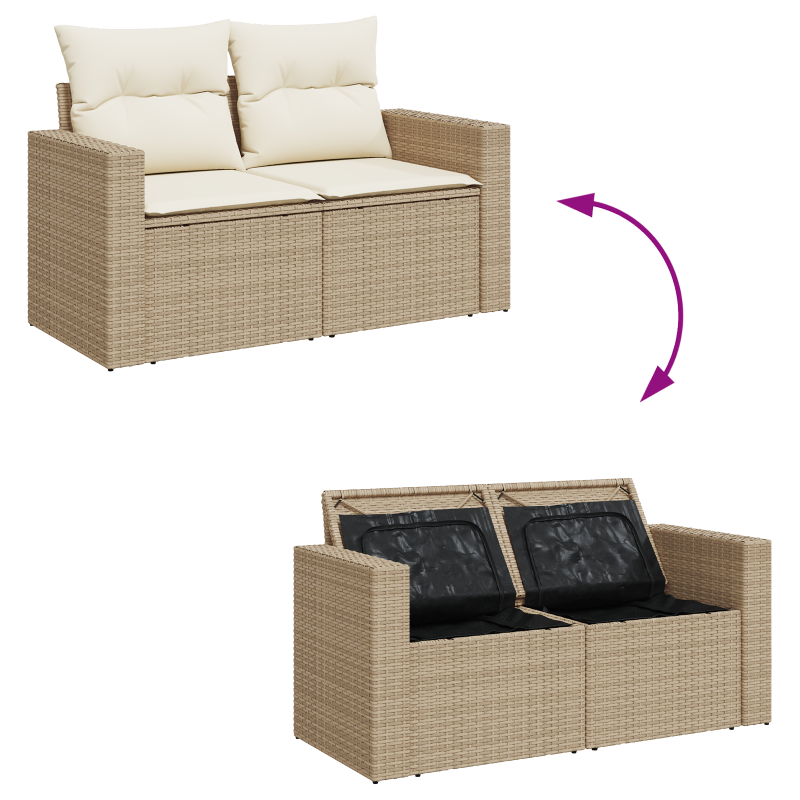 11-teiliges Garten Sofaset mit Kissen Beige Poly Rattan Akazie