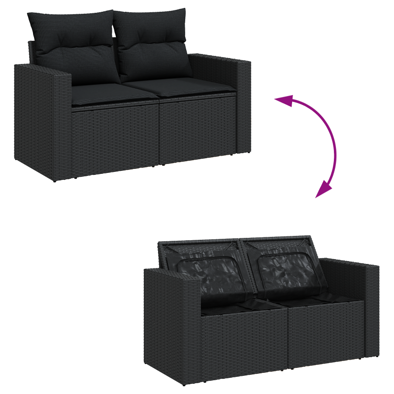 13-teiliges Garten-Sofa-Set mit Kissen Schwarz Poly Rattan Akazie
