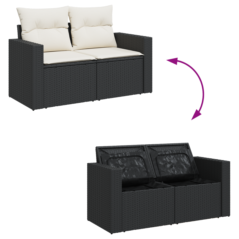 13-teiliges Garten Sofaset mit Kissen Schwarz Poly Rattan Akazie