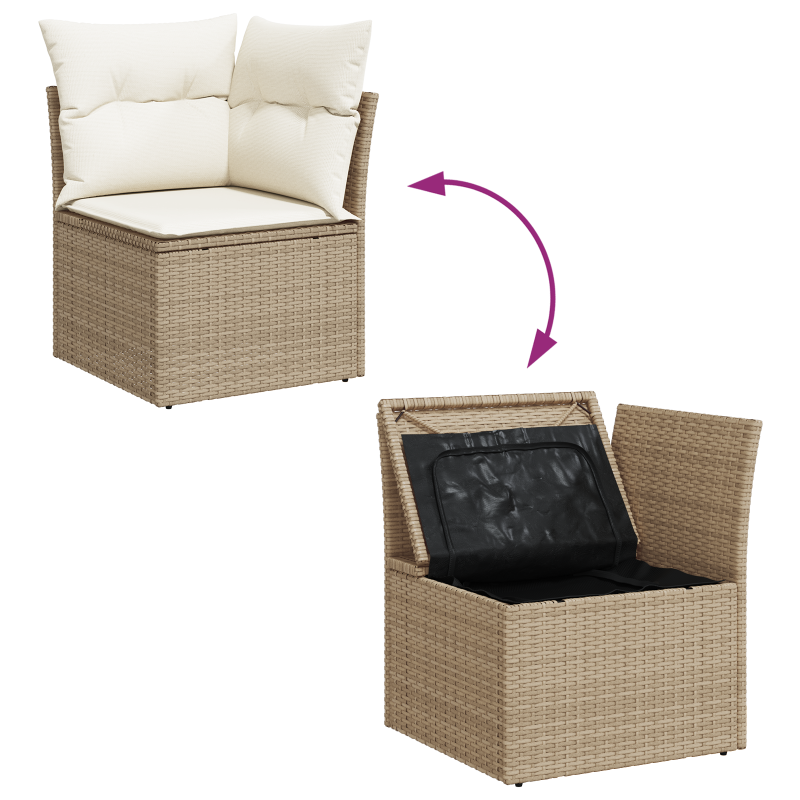 9-teiliges Garten Sofa Set mit Kissen Beiges Poly Rattan Akazie