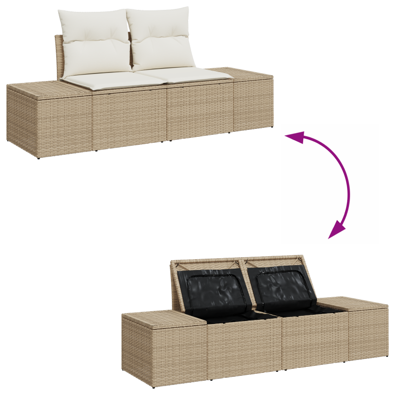 9-teilige Garten Sofagarnitur mit Kissen in Beige Poly Rattan