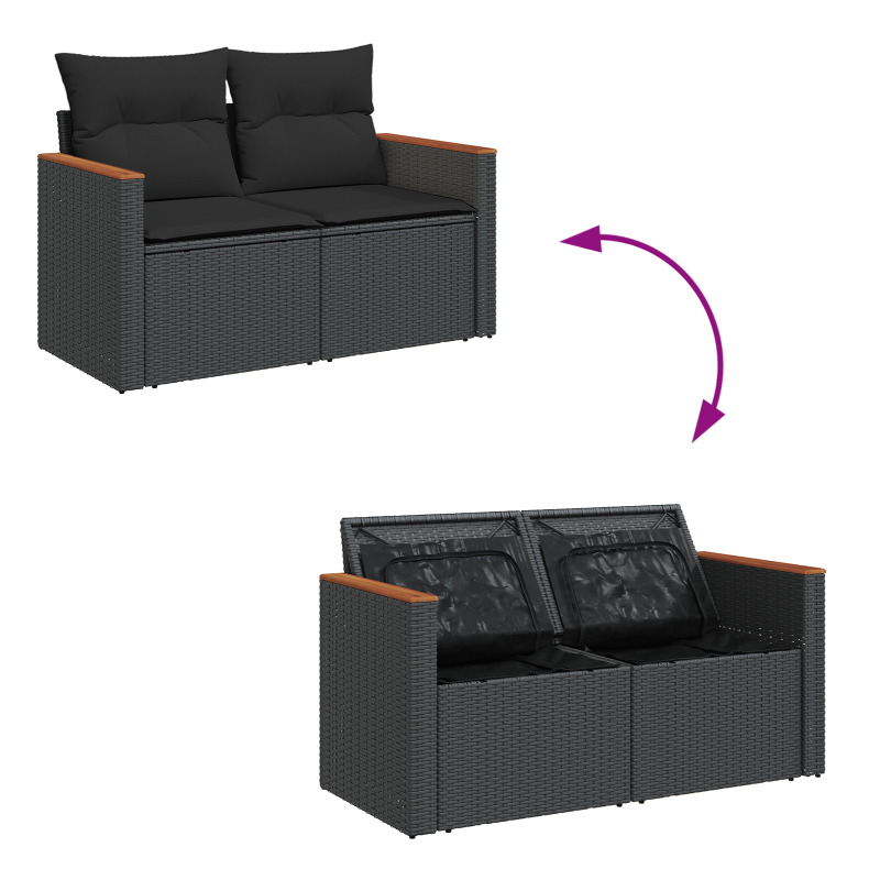 13-teiliges Garten Sofa Set mit Kissen Schwarz Poly Rattan Akazie