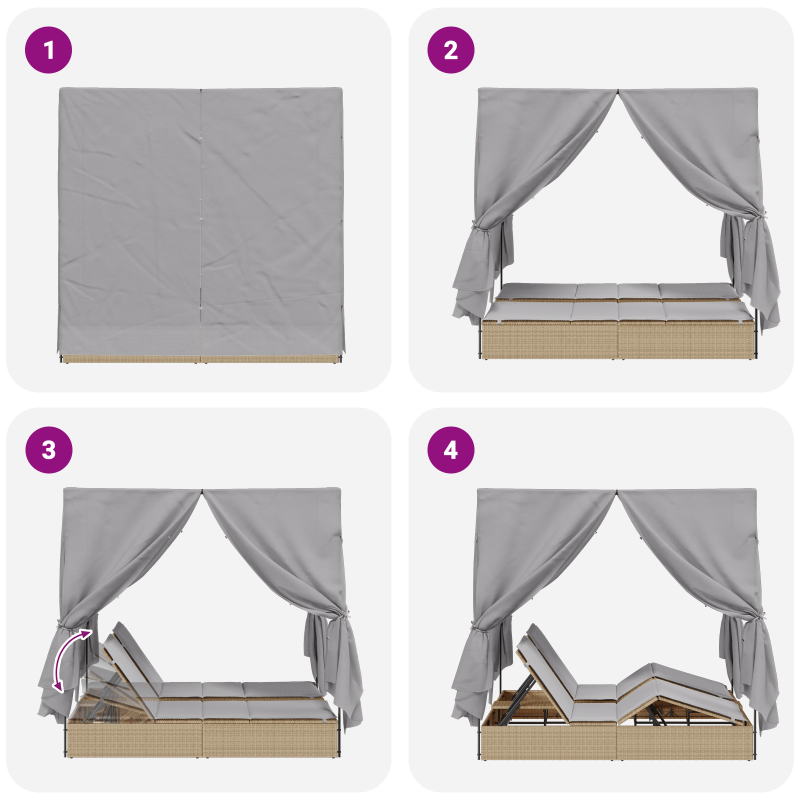 Doppel Sonnenliege Set von 2 Beige und hellgrau Poly-Rattan