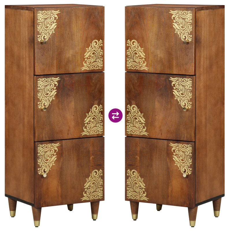 Highboard Honigbraun mit goldenen Akzenten Massivholz Mango