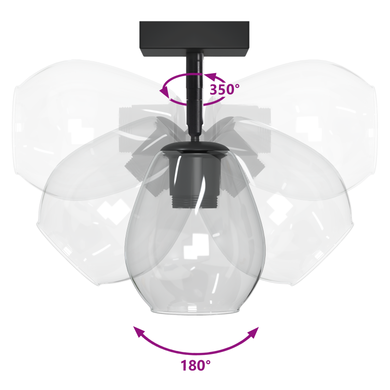 Deckenleuchten mit verstellbarem Glaslampenschirm Anthrazit E27
