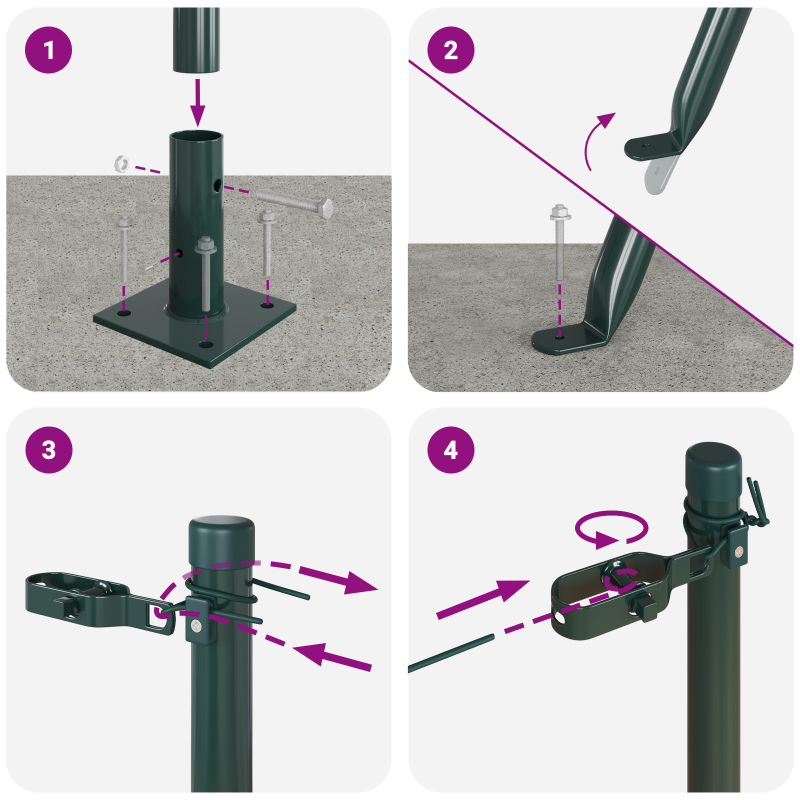 Zaunpfosten mit Fußplatten 7 Stück Ø32mm 88,5cm Verzinkter Stahl