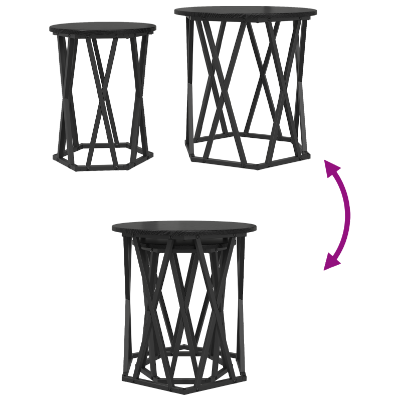 Beistelltische 2er Set Schwarz aus Eichenholzverbundstoff