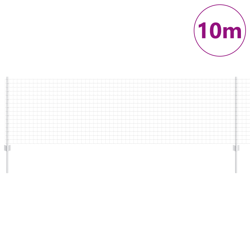Euro Zaun mit 5 U Pfosten Silber 0,8x10 m Stahl