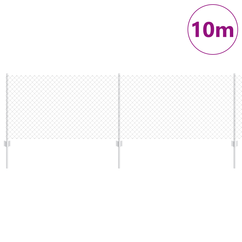 Kettengliedzaun mit 10 U-Posts Silber 0.8x10 m Stahl