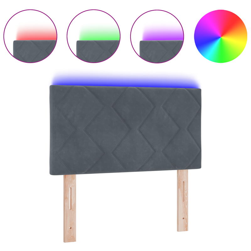 LED Kopfteil Diamantblöcke Design Dunkelgrau 80 cm Samt