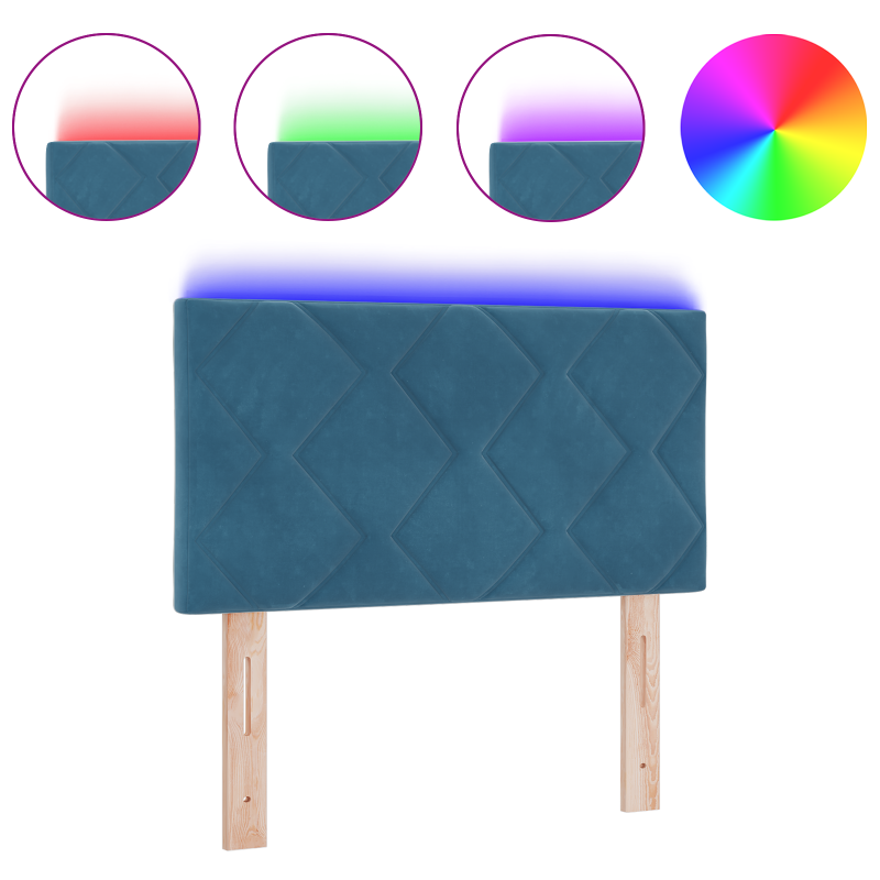 LED Kopfteil Diamantblock Design Dunkelblau 80 cm Velvet