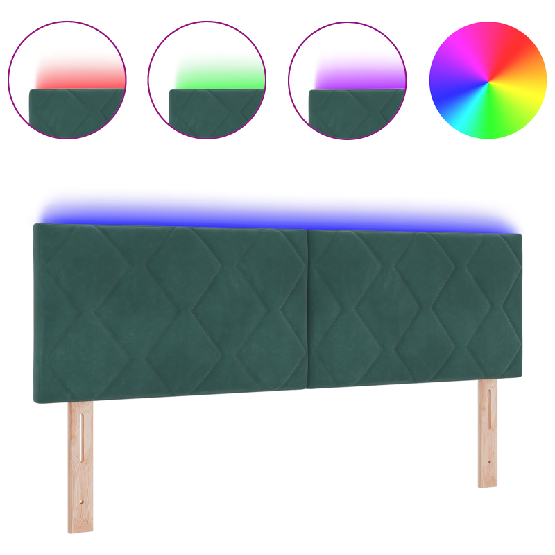 LED Kopfteil Diamant Block Design Dunkelgrün 144 cm Samt