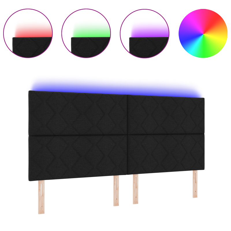 LED Kopfteil Diamantblock Design Schwarz 200 cm Stoff