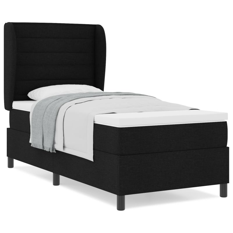 Boxspringbett mit Matratze - Schwarz, 90x190 cm, Stoff