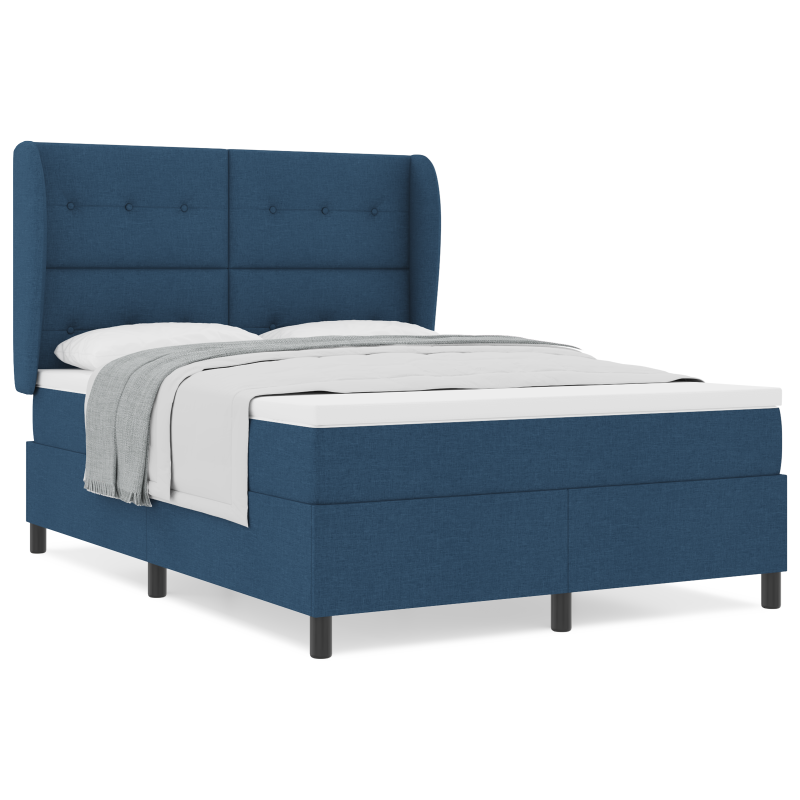 Boxspringbett mit Matratze in Blau, 140x200 cm, Stoff