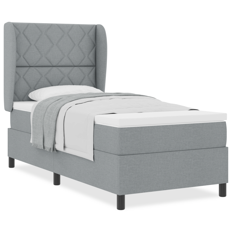 Boxspringbett mit Matratze - Hellgrau, 100x200 cm, Stoff