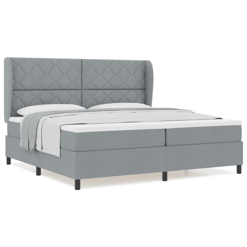 Boxspringbett mit Matratze - Hellgrau, 200x200 cm Stoff