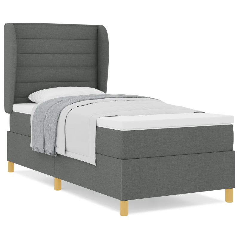 Boxspringbett mit Matratze in Dunkelgrau, 80x200 cm, Stoff
