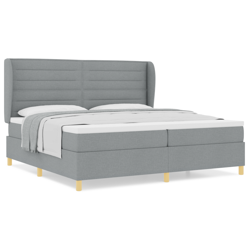 Boxspringbett mit Matratze - Hellgrau, 200x200 cm, Stoff