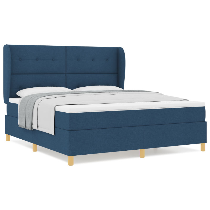 Blauer Boxspringbett mit Matratze 180x200 cm Stoff