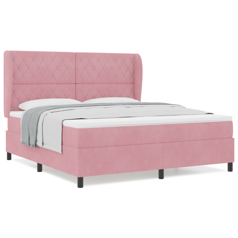 Rosa Boxspringbett mit Matratze 180x200 cm aus Samt