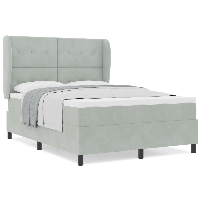 Boxspringbett mit Matratze in Hellgrau, 140x200 cm, Samt
