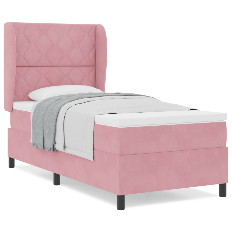 Boxspringbett mit Matratze in Rosa, 90x190 cm, Samt