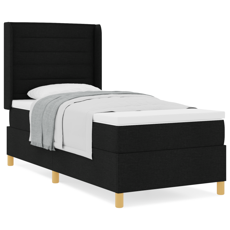 Boxspringbett mit Matratze - Schwarz, 80x200 cm, Stoff