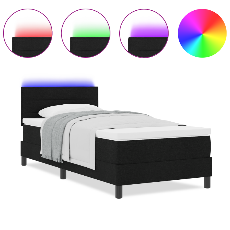 Boxspringbett mit Matratze & LED Schwarz 90x200 cm Stoff