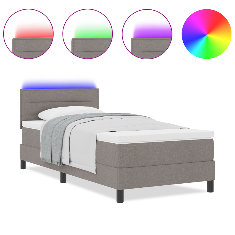 Boxspringbett mit Matratze & LED Taupe 90x200 cm Stoff