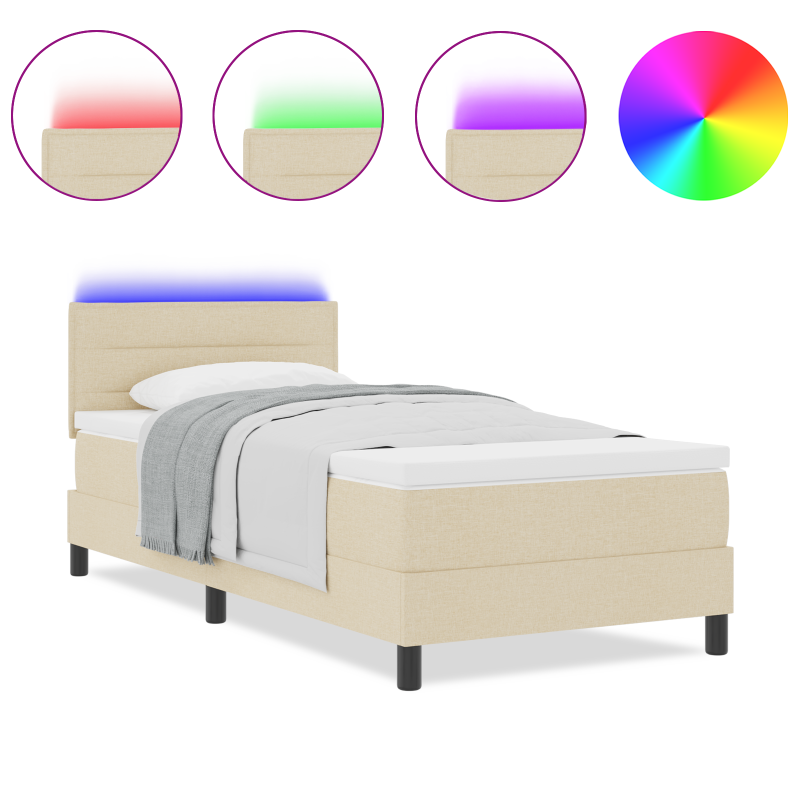 Boxspringbett mit Matratze & LED Creme 90x200 cm Stoff