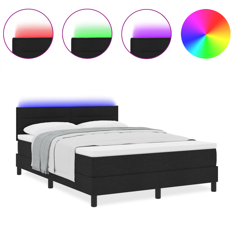 Boxspringbett mit Matratze & LED Schwarz 140x190 cm Stoff