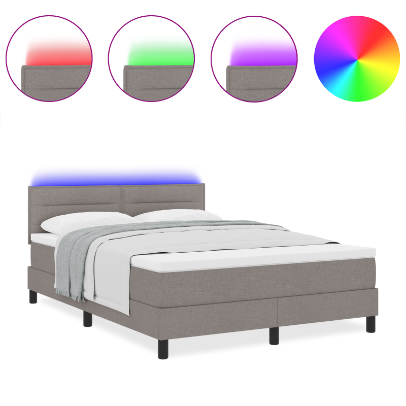 Boxspringbett mit Matratze & LED Taupe 140x190 cm Stoff