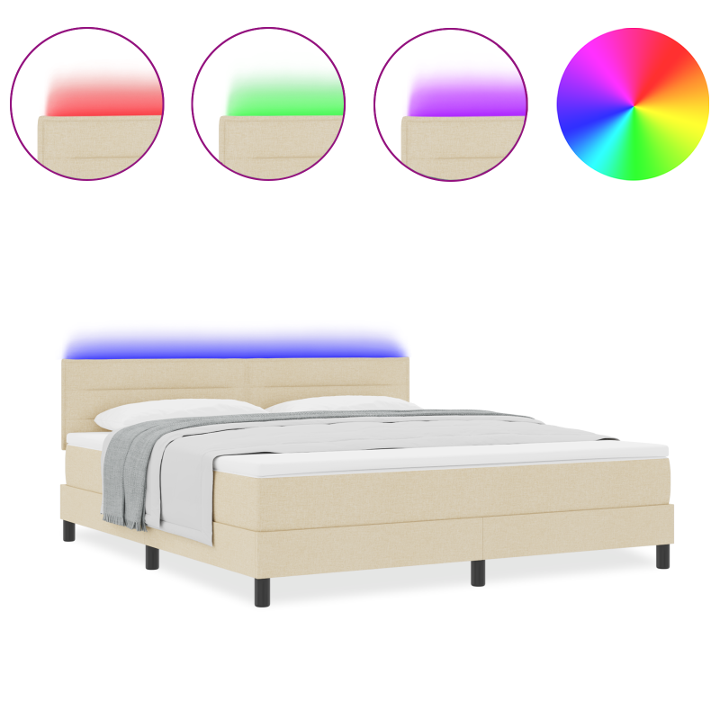 Boxspringbett mit Matratze & LED Creme 180x200 cm Stoff