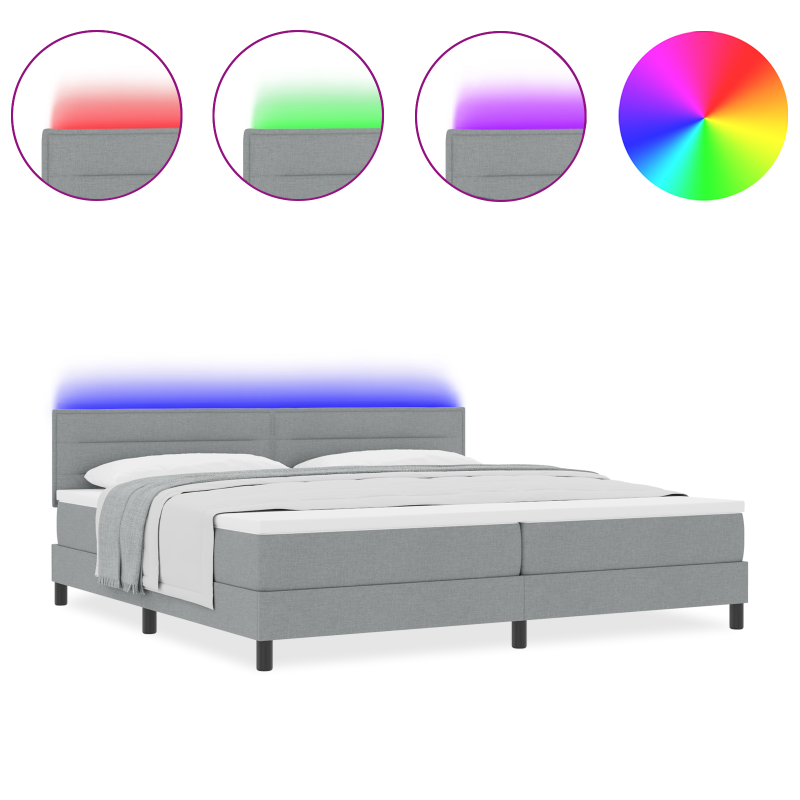 Boxspringbett mit Matratze & LED Hellgrau 200x200 cm Stoff