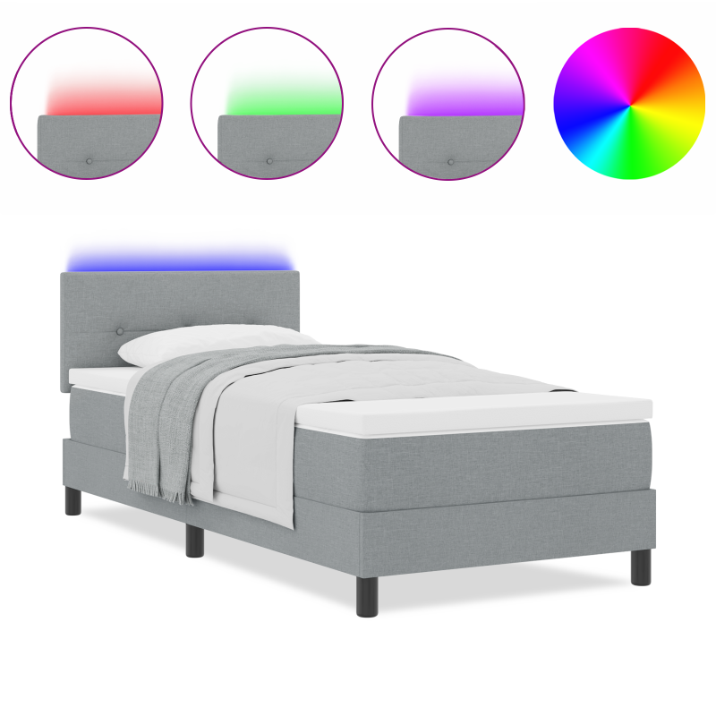 Boxspringbett mit Matratze & LED Licht Grau 90x200 cm Stoff
