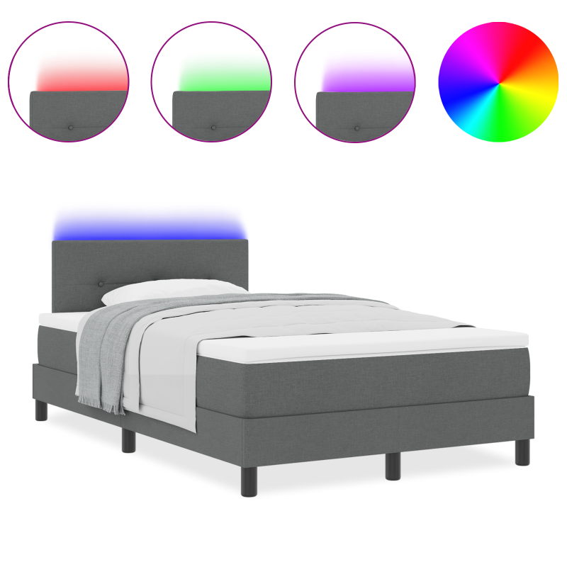 Boxspringbett mit Matratze & LED Dunkelgrau 120x200 cm Stoff