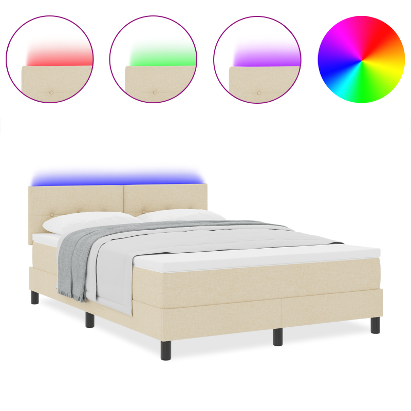 Boxspring-Bett mit Matratze & LED Creme 140x190 cm Stoff